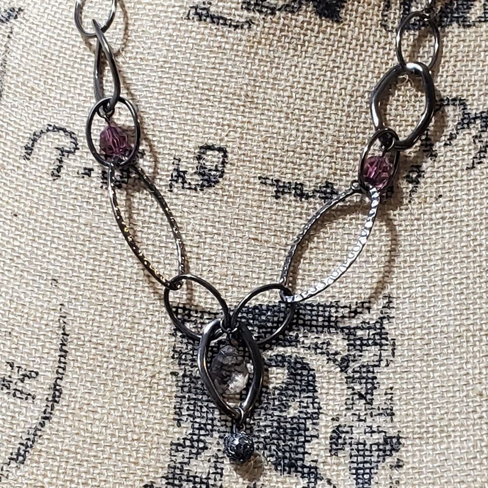 Chico's hammered metal purple jeweled necklace